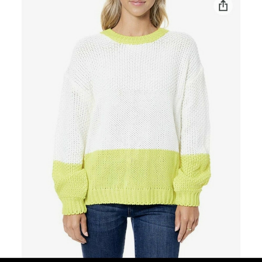 Elodie Women's Color Block Sweater Large Yellow & White Knit Long Sleeve Top
